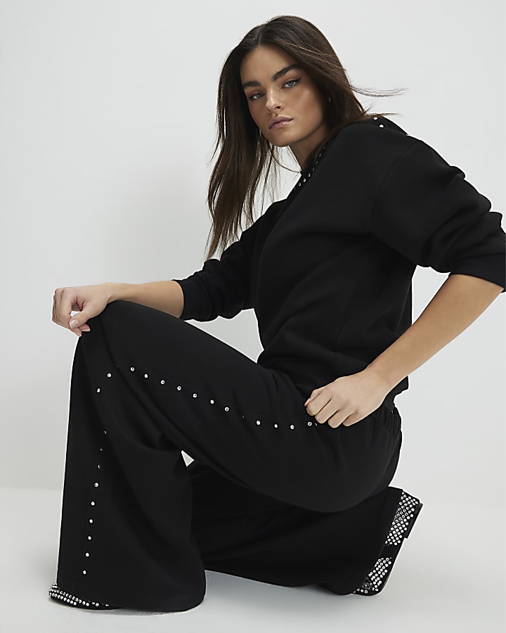 Black Studded Wide Leg Joggers