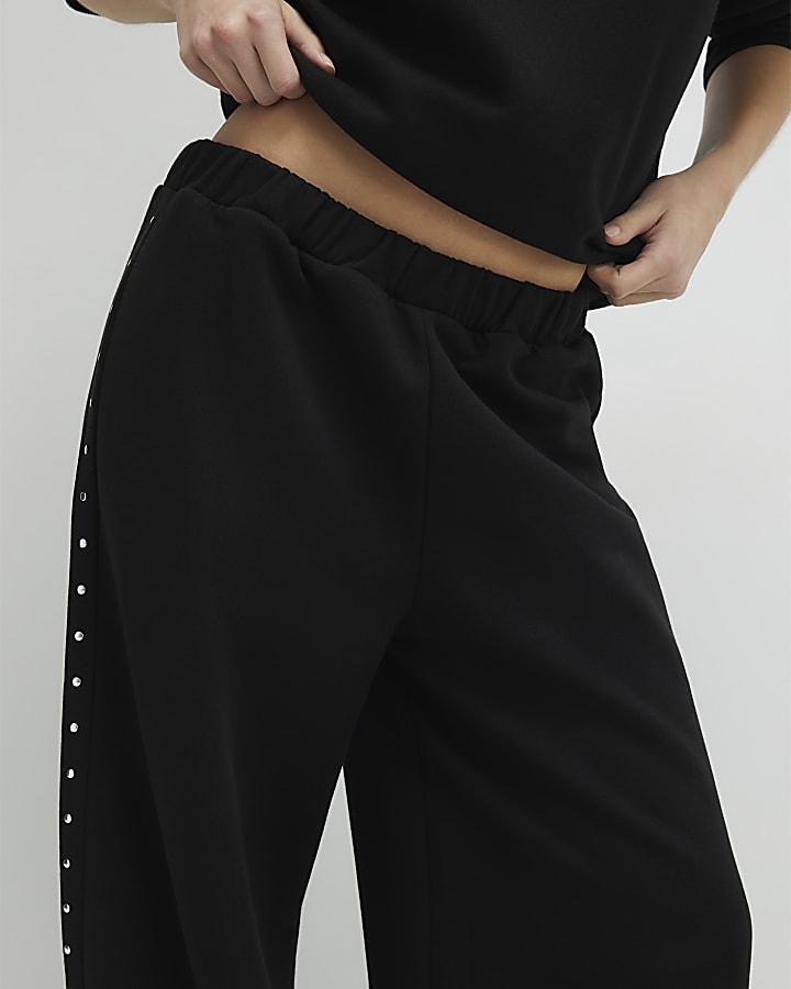 Black Studded Wide Leg Joggers