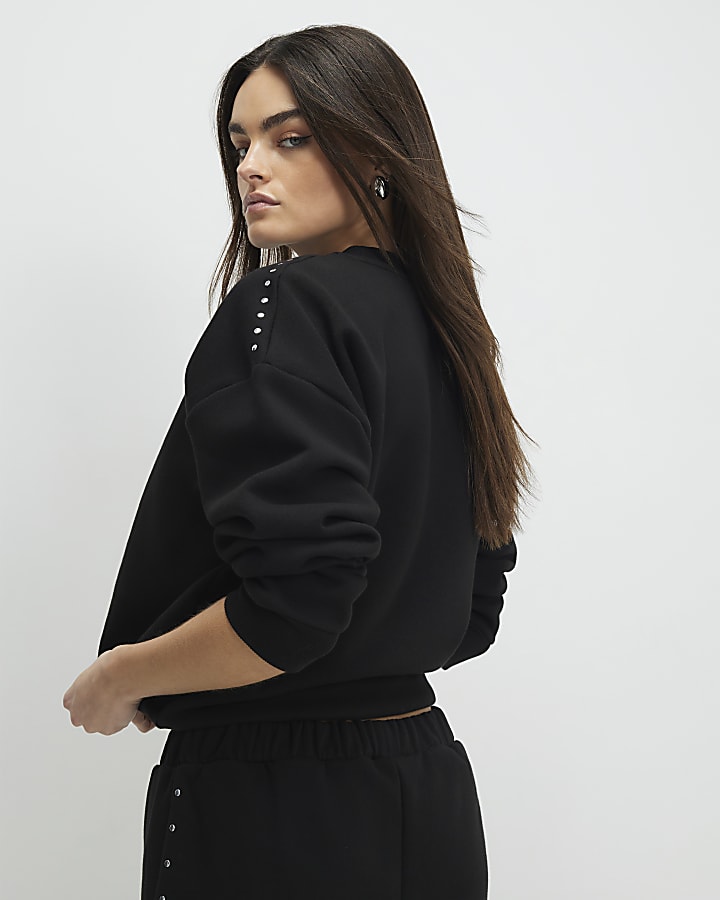 Black Long Sleeve Studded Sweatshirt