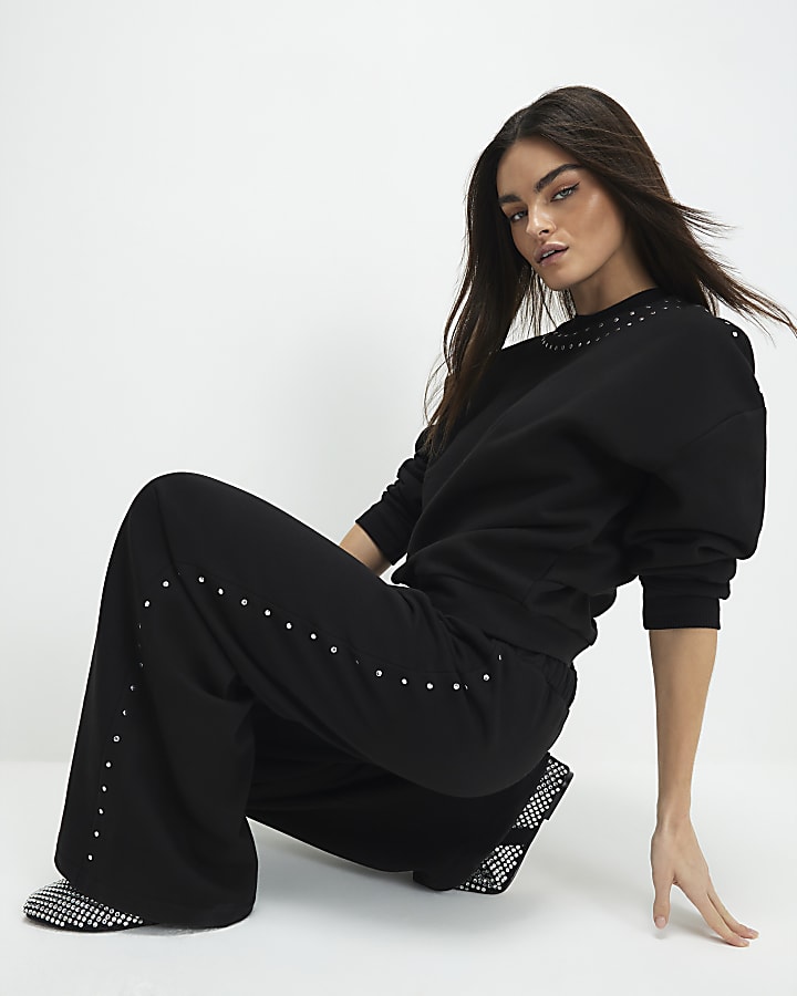Black Long Sleeve Studded Sweatshirt