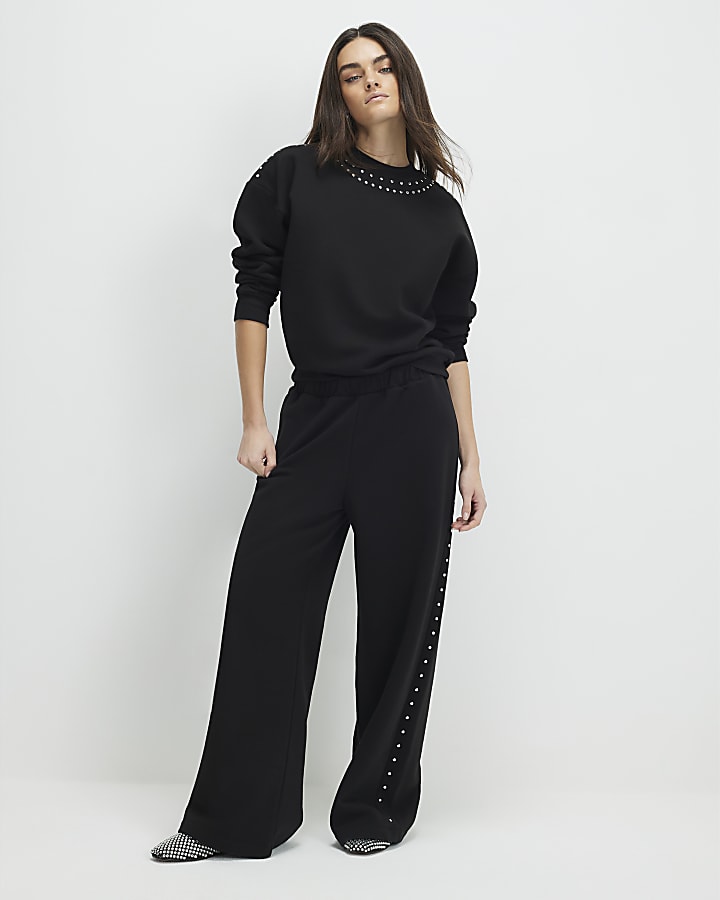 Black Long Sleeve Studded Sweatshirt