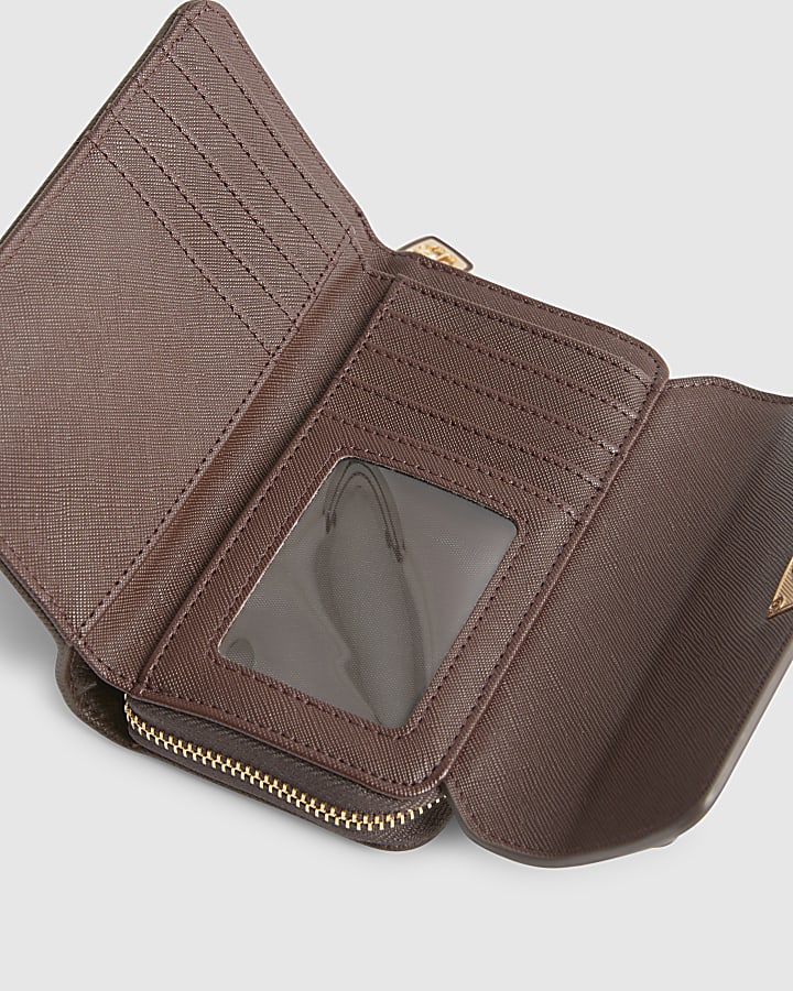 Brown Monogram Print Panelled Tab Purse