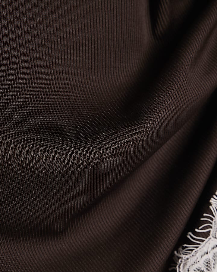 Brown Sleeveless Lace Trim Cami Top