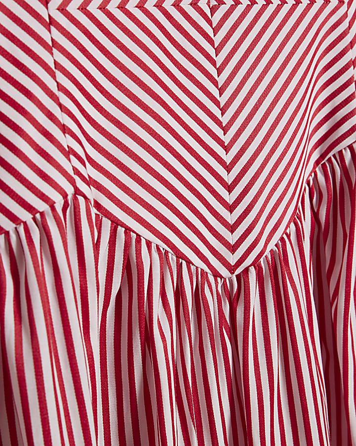 Red Petite V Neck Stripe Midi Dress