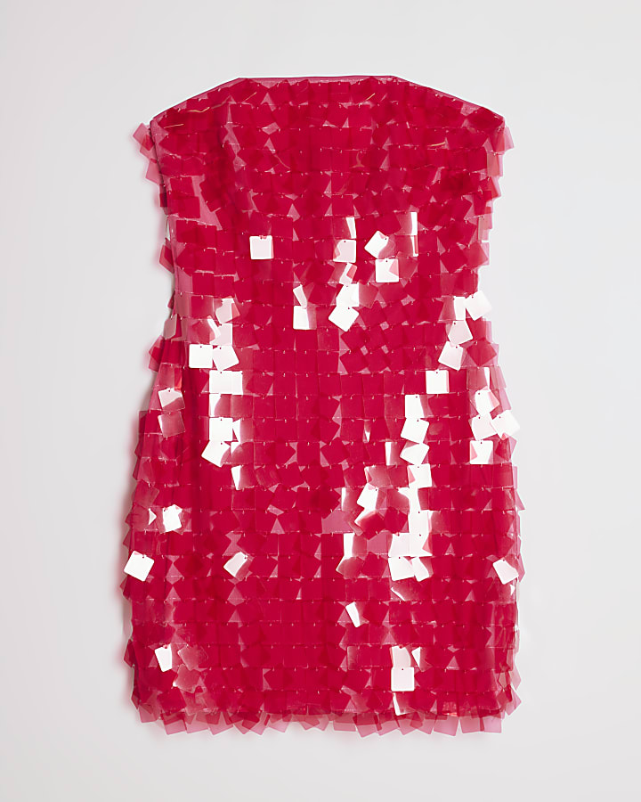 Pink Bandeau Square Sequin Mini Dress