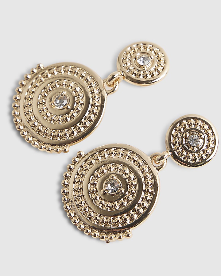 Gold Diamante Coin Drop Earrings