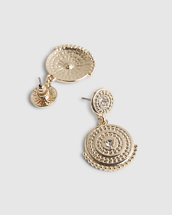 Gold Diamante Coin Drop Earrings