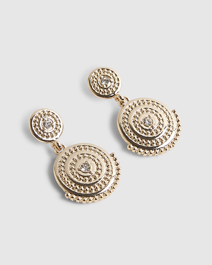 Gold Diamante Coin Drop Earrings