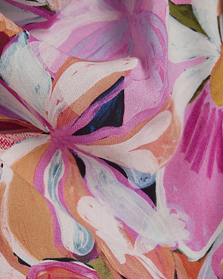 Pink Placement Print Cowl Neck Top