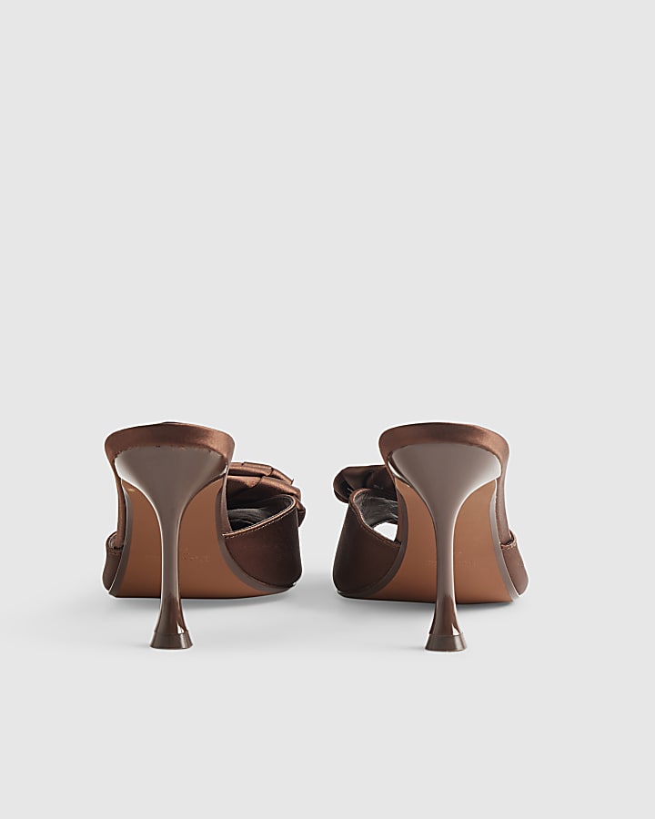 Brown Satin Rose Mule Heeled Sandals
