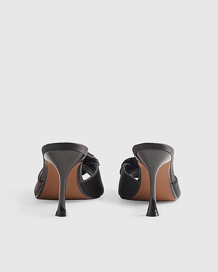 Black Satin Rose Mule Heeled Sandals