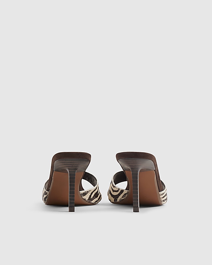 Brown Zebra Mule Heeled Sandals