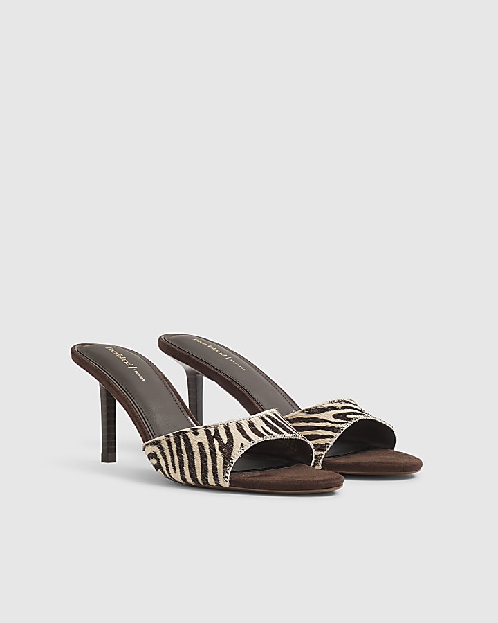 Brown Zebra Mule Heeled Sandals