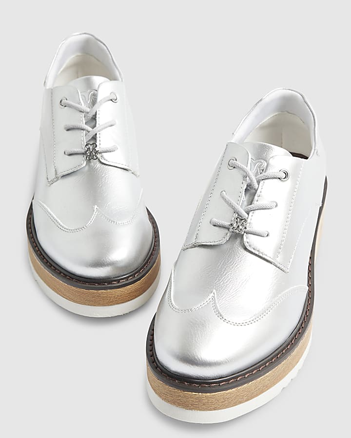 Silver Lace Up Flatform Shoes
