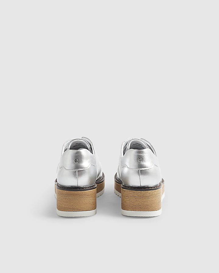 Silver Lace Up Flatform Shoes