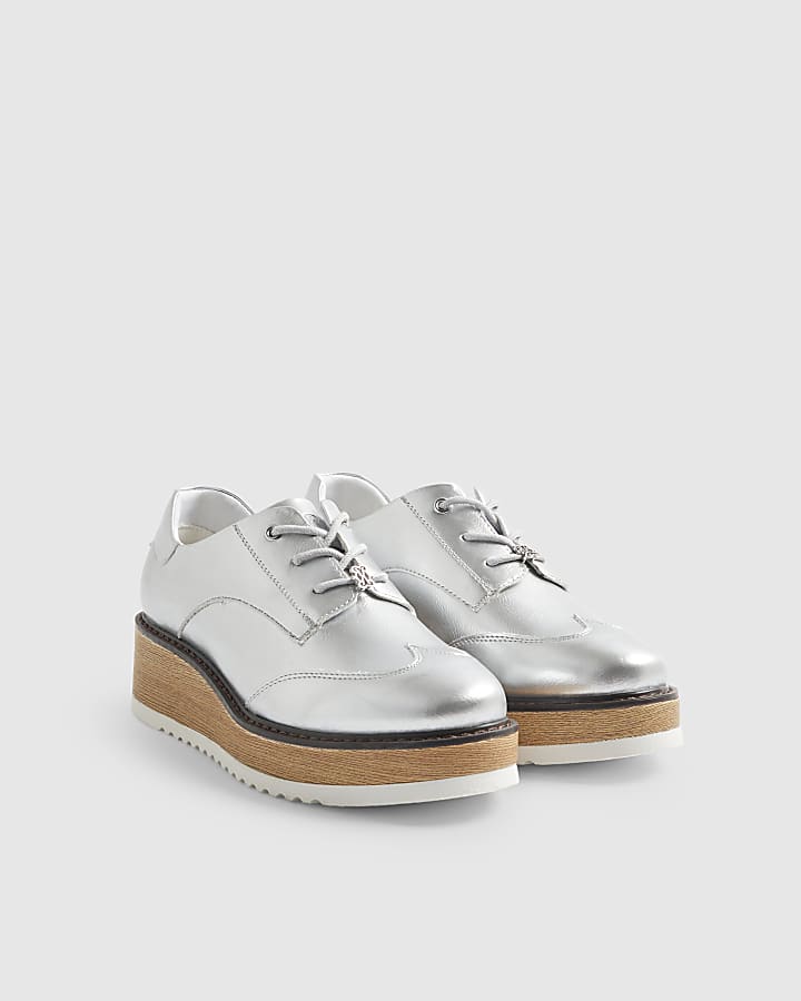 Silver Lace Up Flatform Shoes