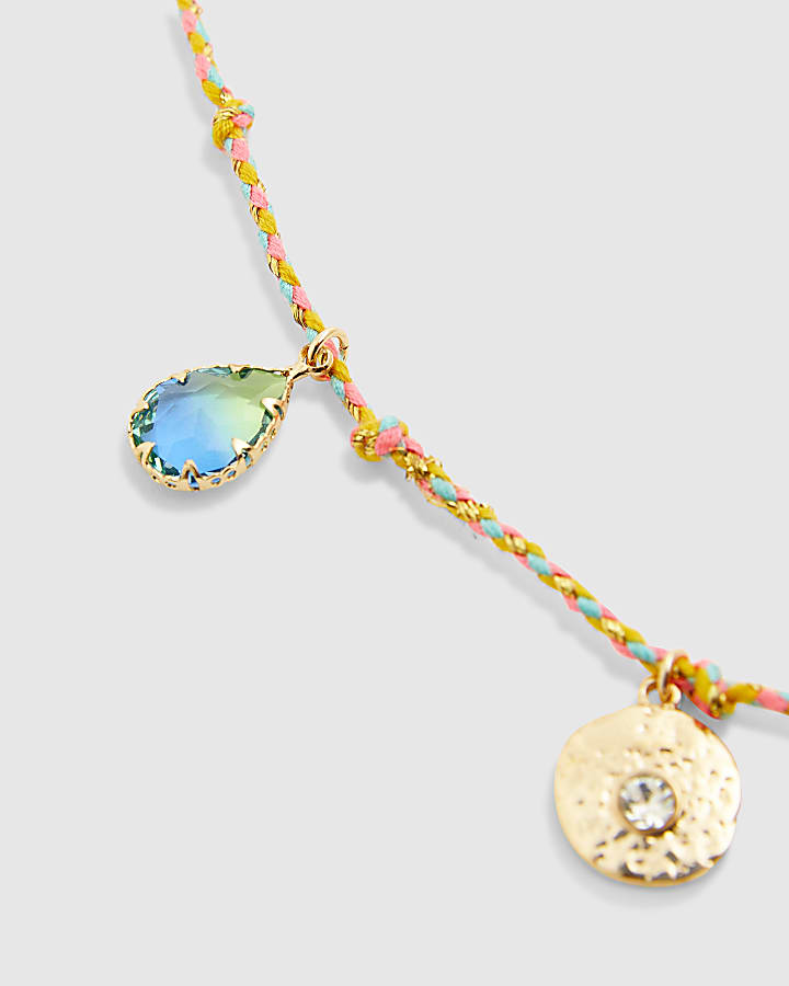 Multi Colour flower gem cord necklace