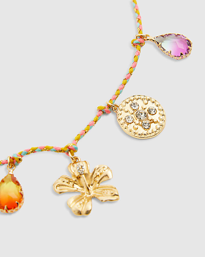 Multi Colour flower gem cord necklace