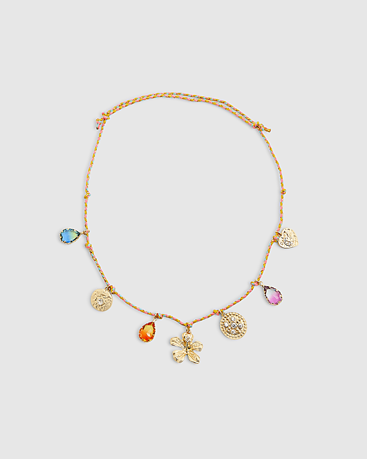 Multi Colour flower gem cord necklace