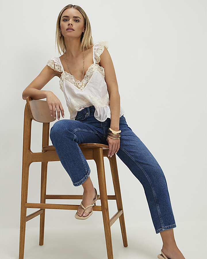 Petite Blue Cropped Kick Flare Jeans