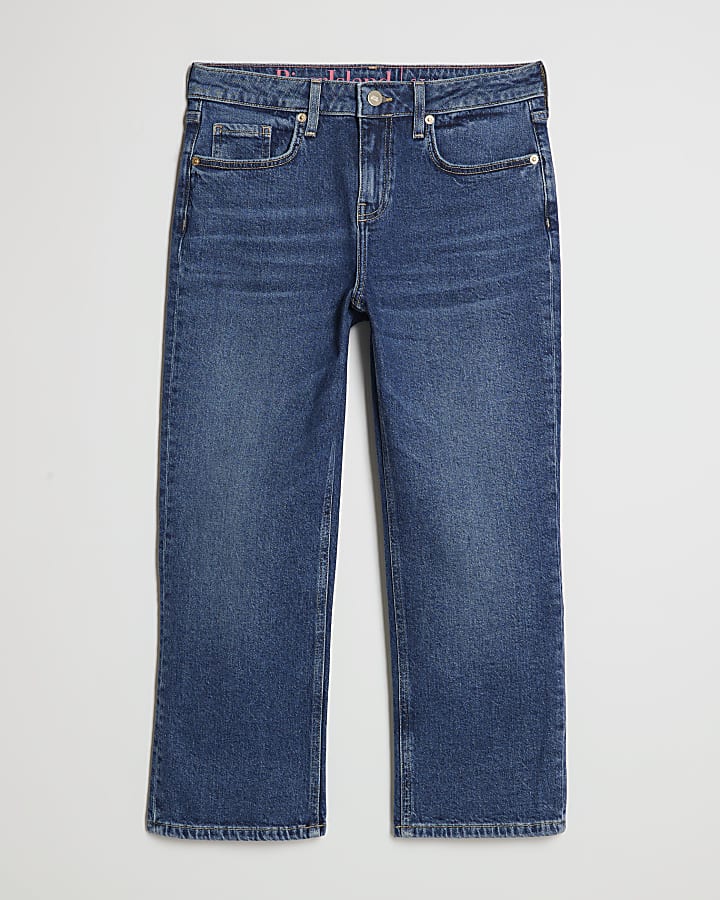 Petite Blue Cropped Kick Flare Jeans