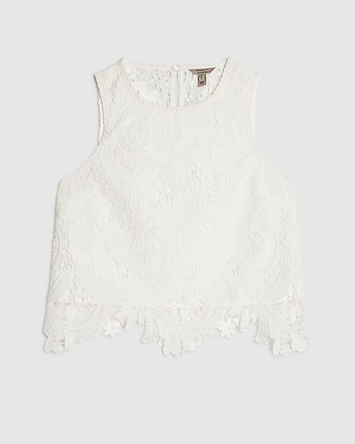 Cream Lace Sleeveless Top