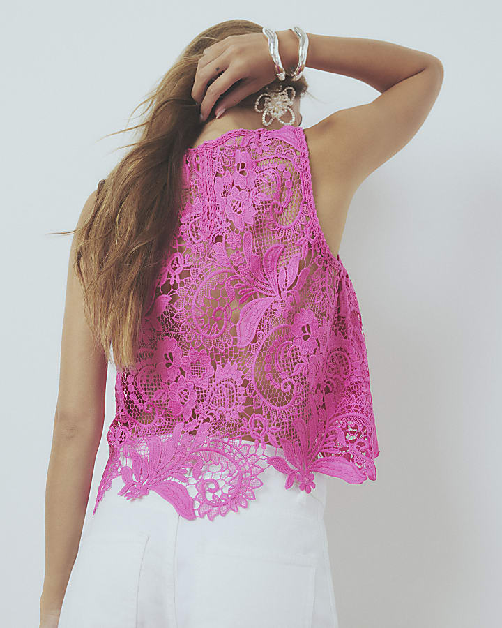 Pink Lace Sleeveless Top