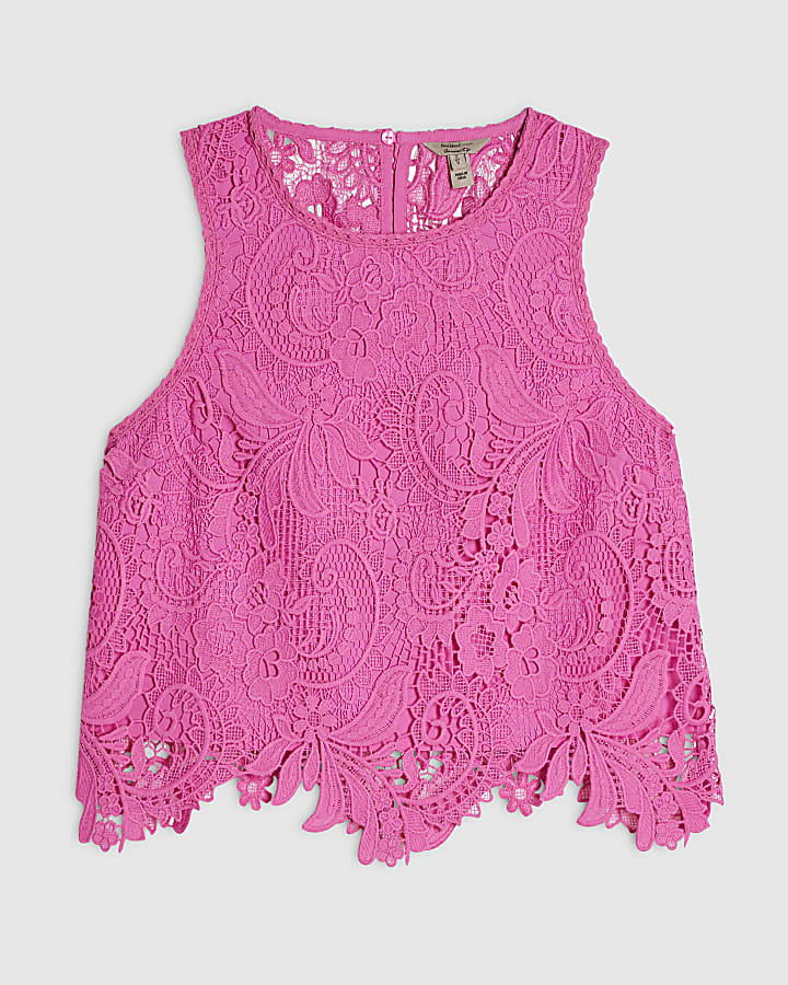 Pink Lace Sleeveless Top
