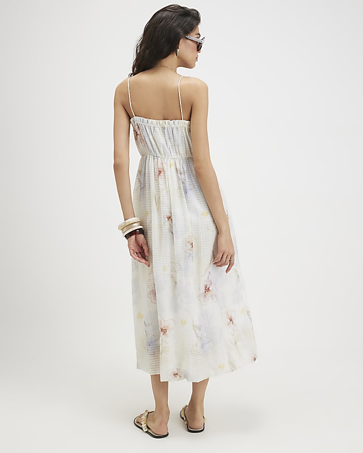 White Textured Blur Print Maxi Dress