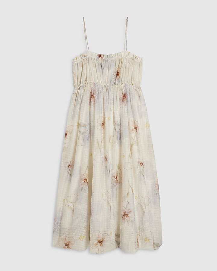 White Textured Blur Print Maxi Dress