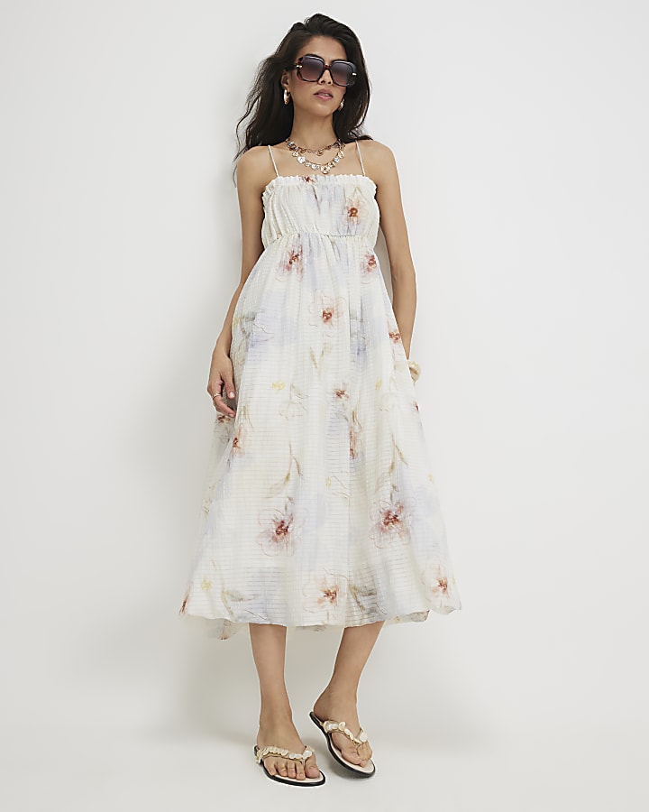 White Textured Blur Print Maxi Dress
