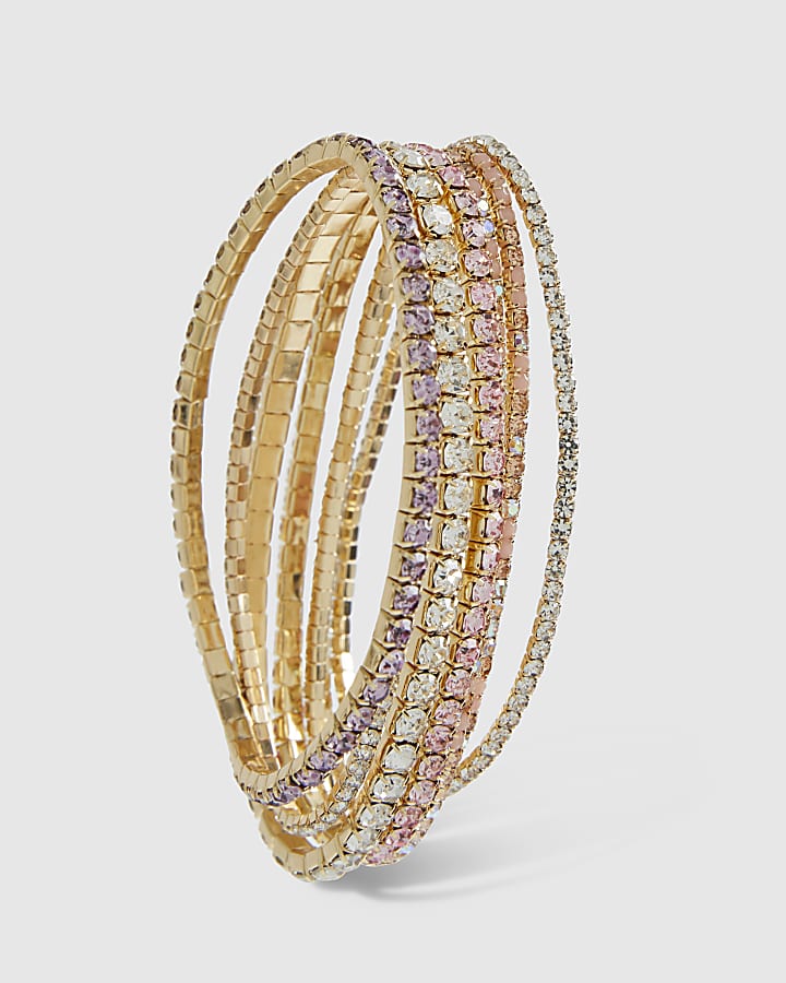 Gold Diamante Bracelet 7 Pack