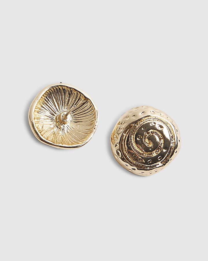 Gold Swirl Button Stud Earrings