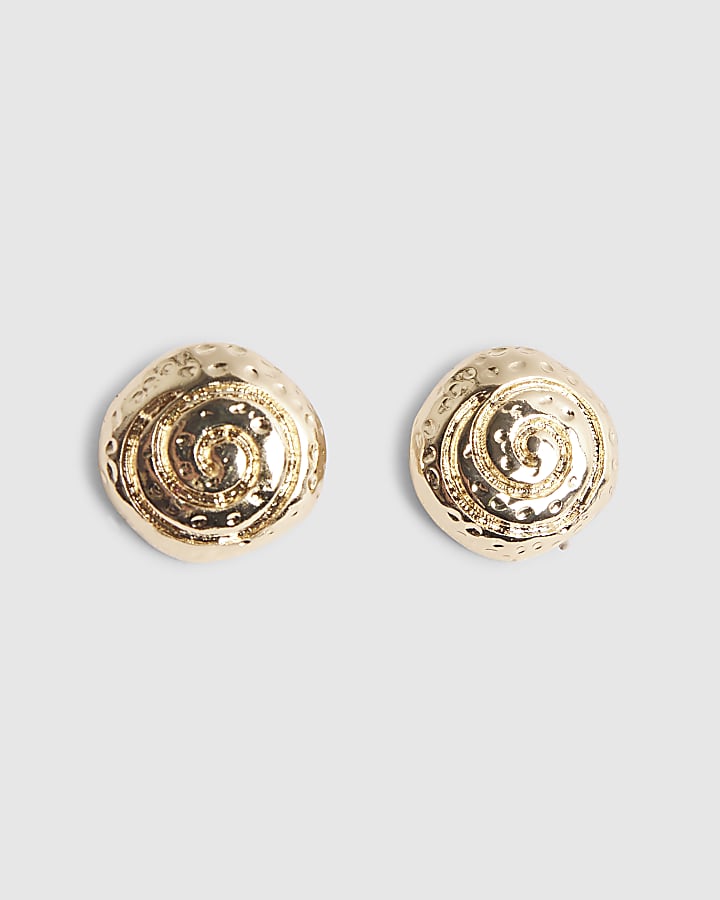 Gold Swirl Button Stud Earrings