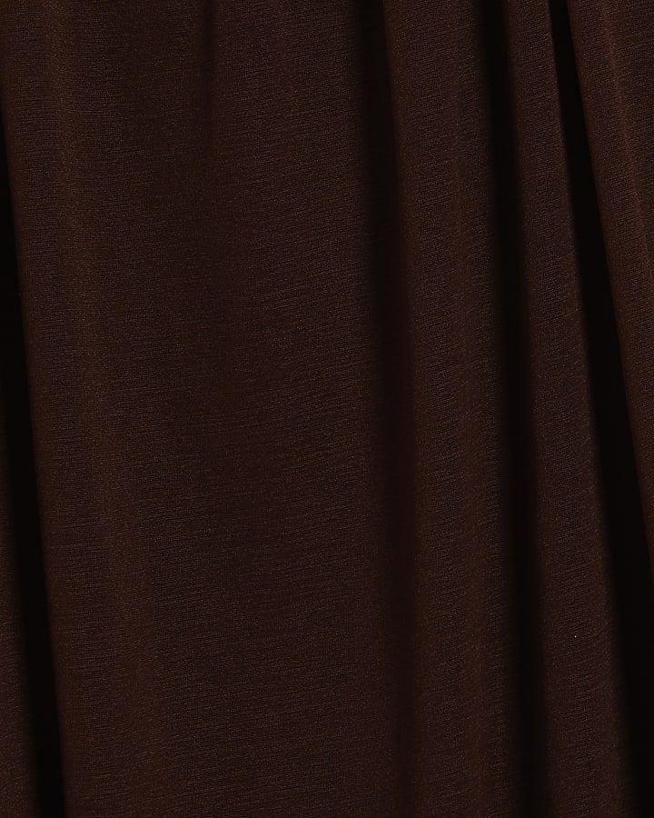 Brown Chiffon Bubble Hem Racer Top