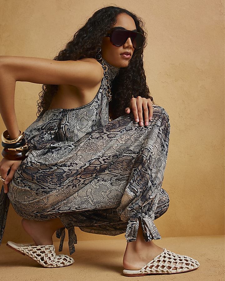 Grey Snake Chiffon Balloon Trousers