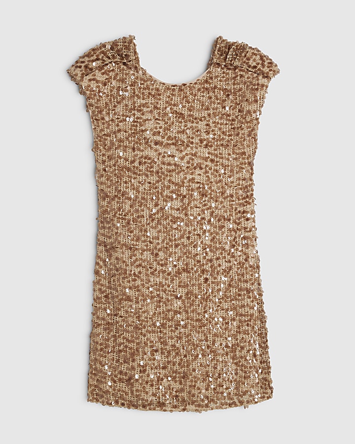 Beige Sequin Mini Dress