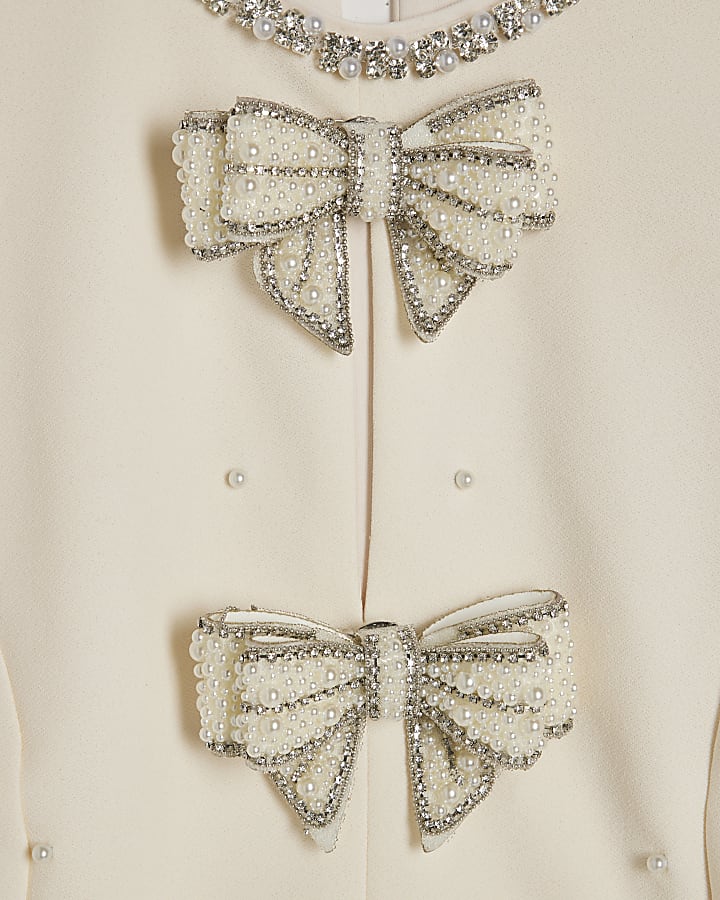 Cream Bow Embellished Pearl Top