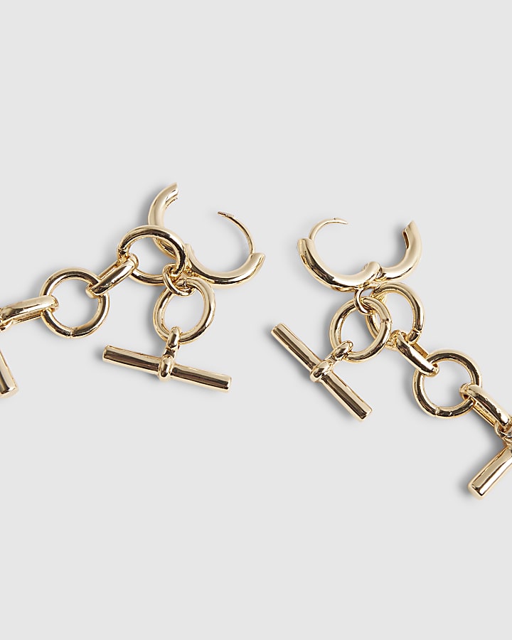 Gold Chunky Bar Drop Earrings