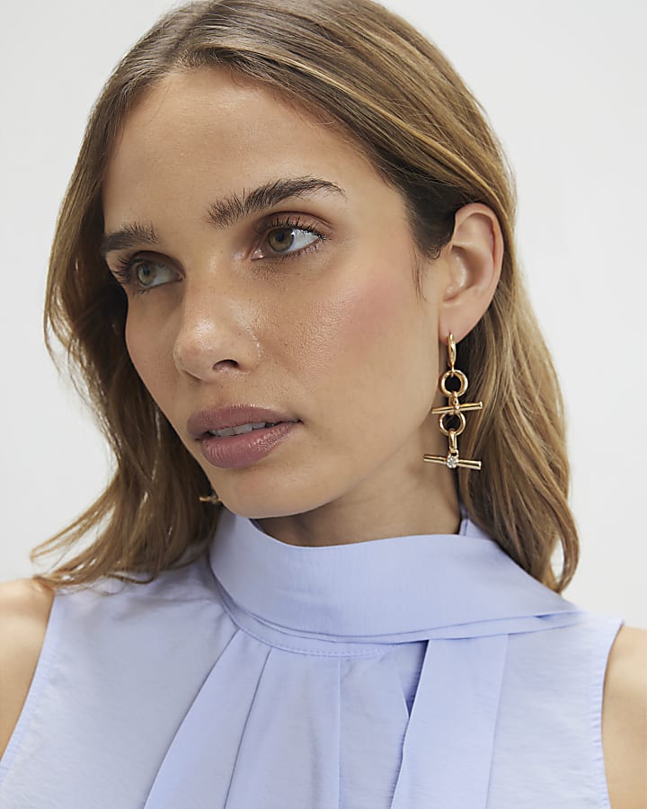 Gold Chunky Bar Drop Earrings