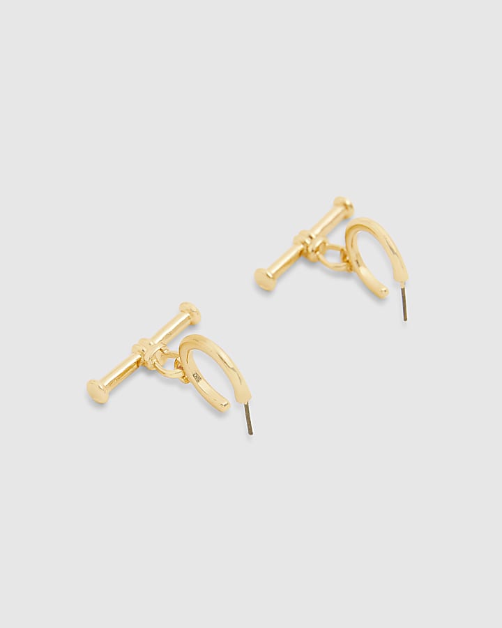 Gold T-bar Hoop Earrings