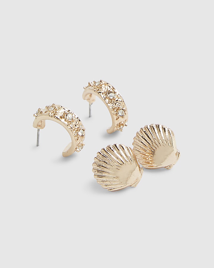 Mixed metal shell starfish multipack earrings