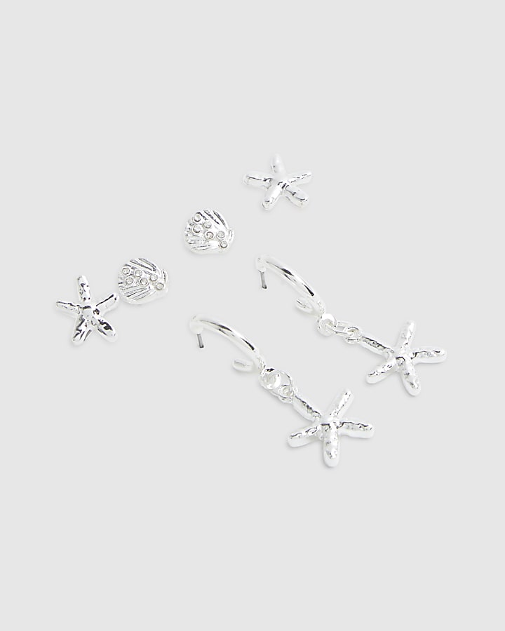 Mixed metal shell starfish multipack earrings