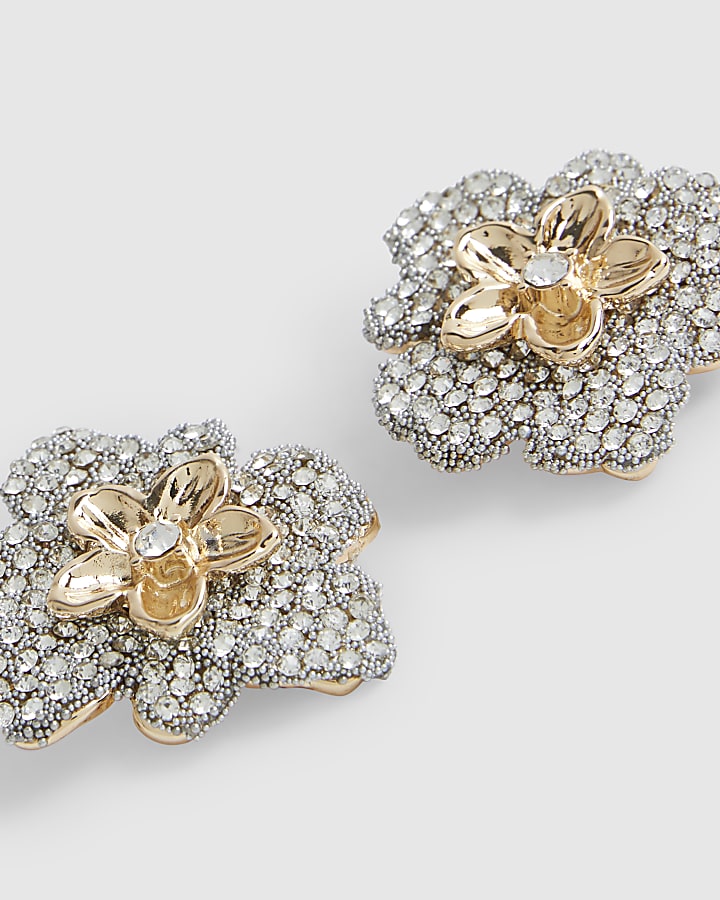 Gold Diamond Simulant Flower Studs