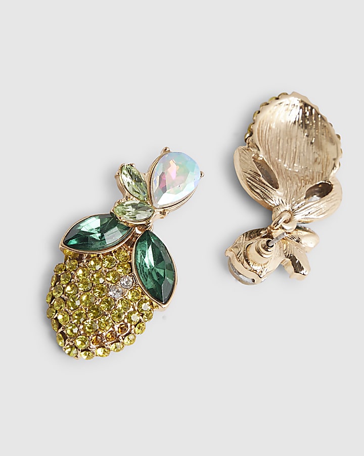 Yellow rhinestone lemon earrings