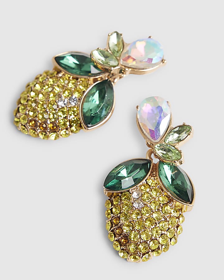 Yellow rhinestone lemon earrings