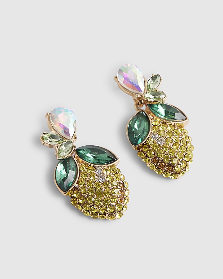 Yellow rhinestone lemon earrings
