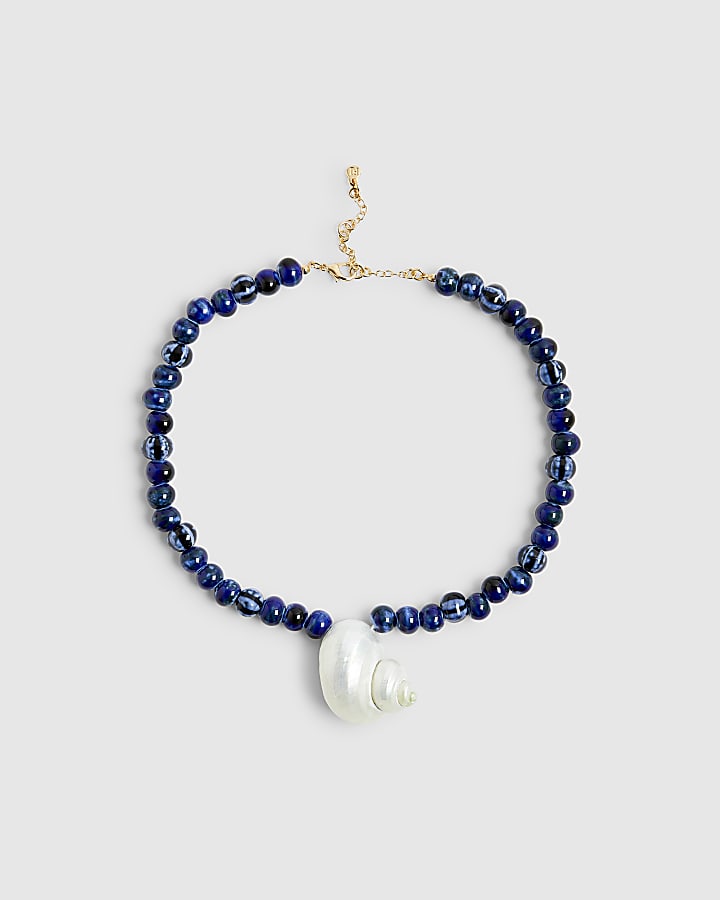 Blue Beaded Shell Necklace