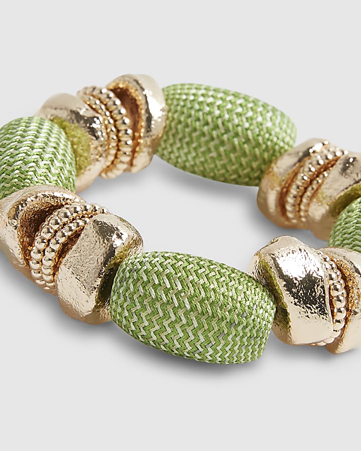 Green Thread Bead Stretch Bracelet