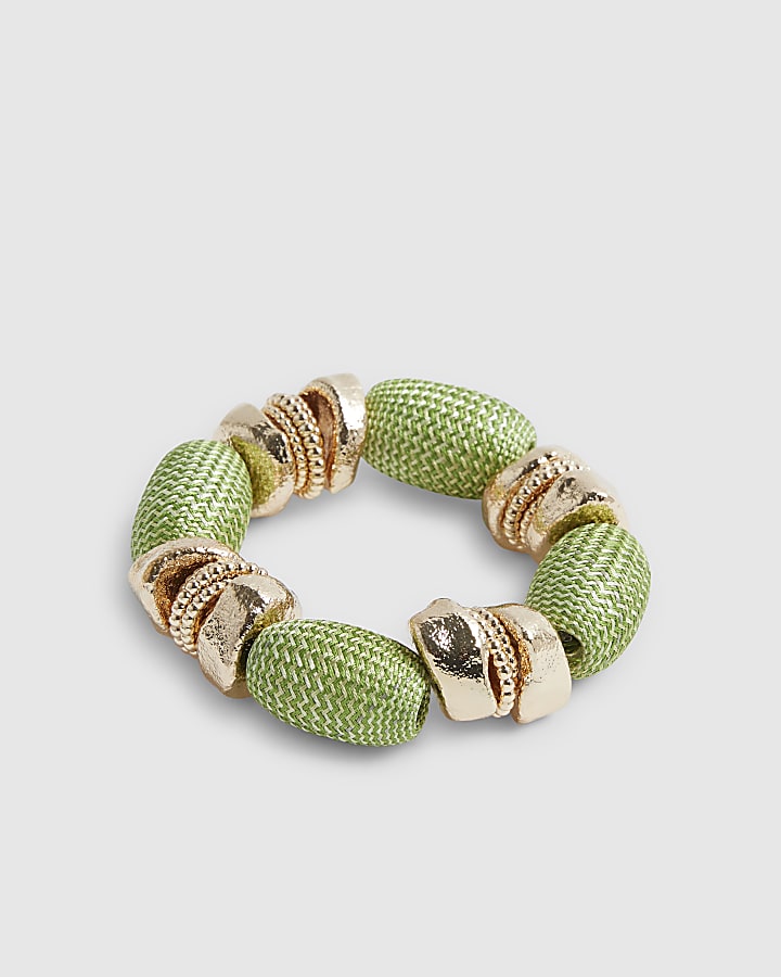 Green Thread Bead Stretch Bracelet